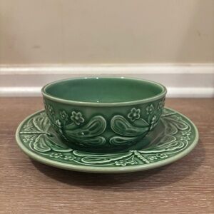World Market Majolica Dragonfly Dessert Plate 8” and Cereal Bowl Set
